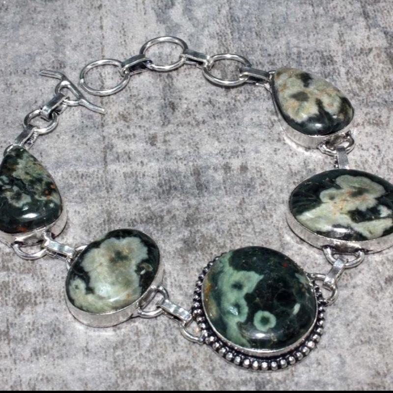 8.5" Ocean Jasper Toggle .925 Silver Overlay Bracelet