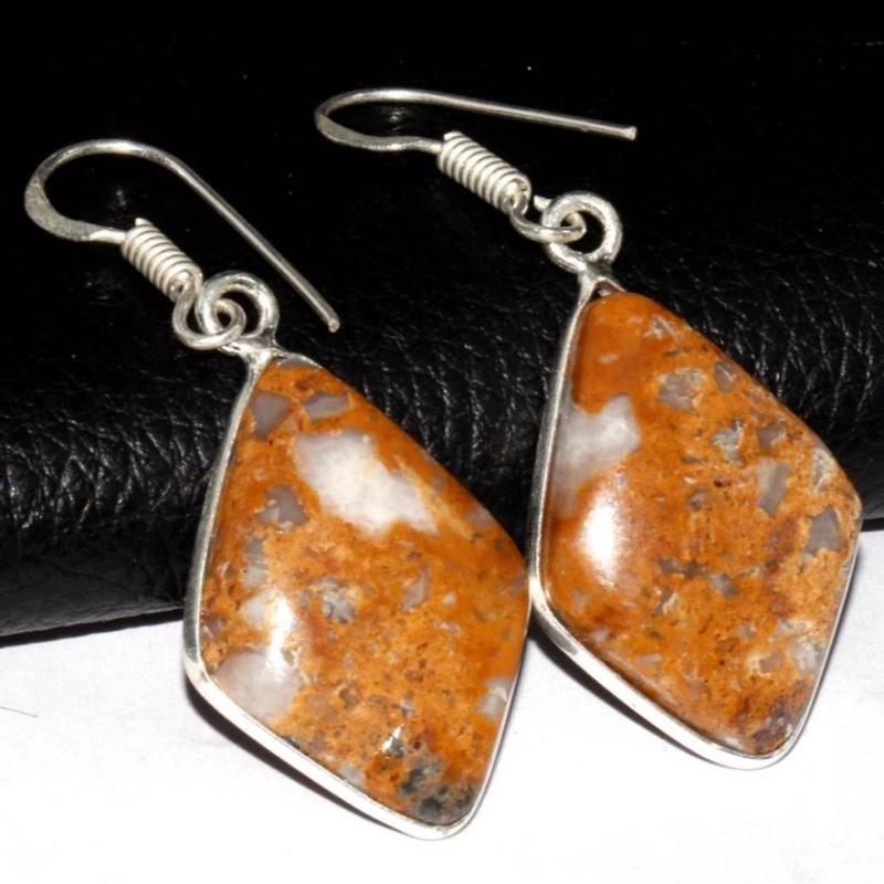 1.8" Ocean Jasper .925 Sterling Silver Overlay Earrings