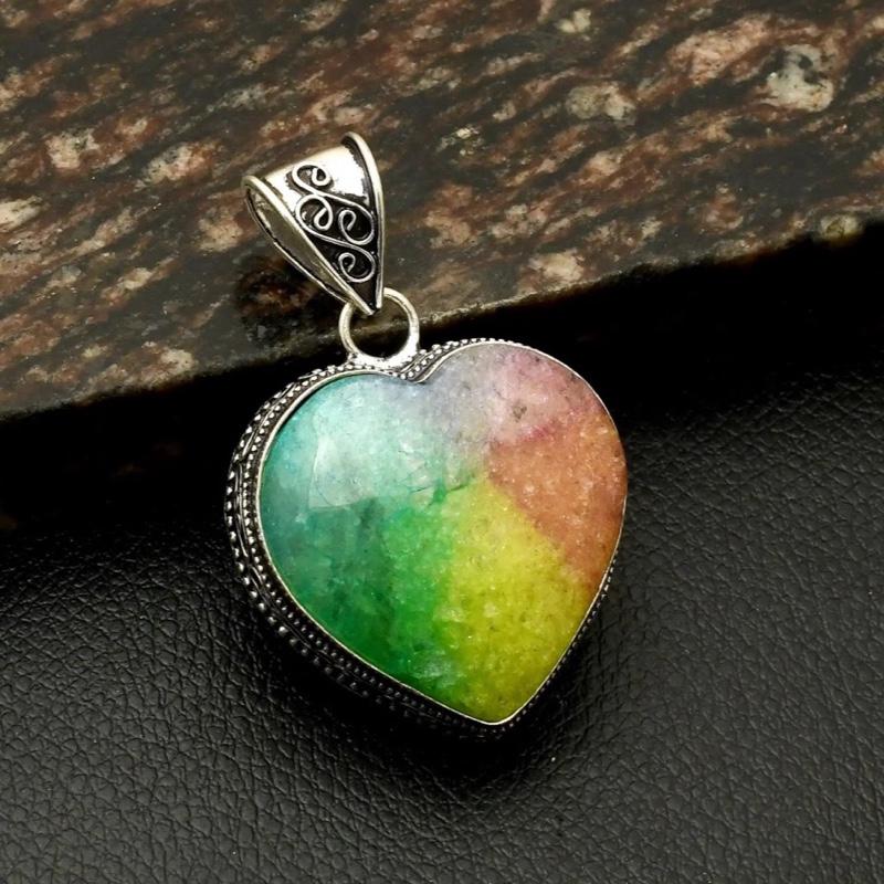 1.8" Rainbow Solar Quartz .925 Sterling Silver Overlay Pendants