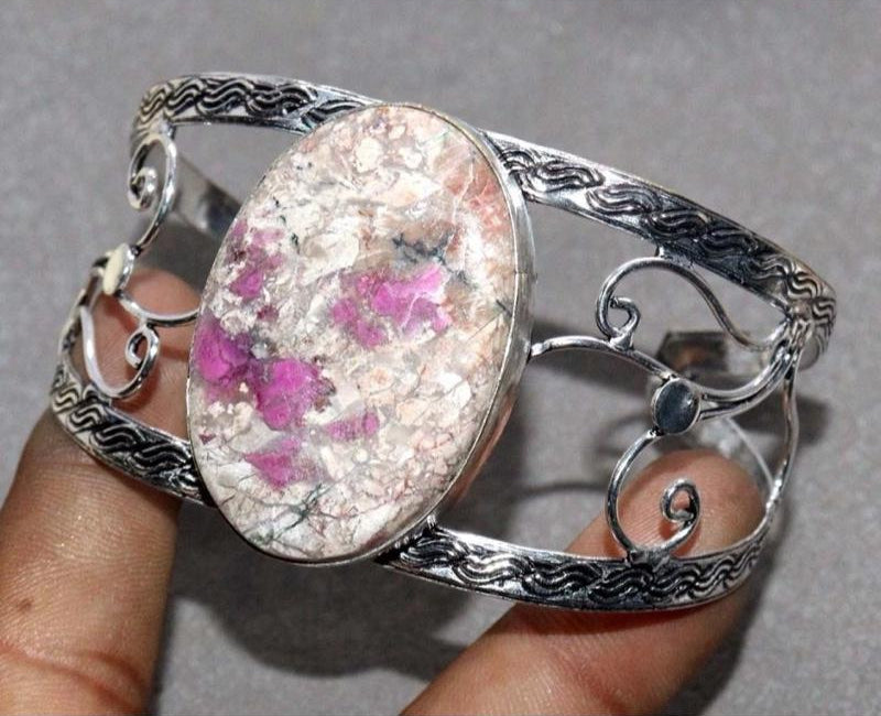 Colbalt Calcite Bangle Cuff .925 Sterling Silver Overlay Bracelet