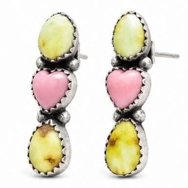 Palamino Turquoise Pink Conch Push Back Earrings