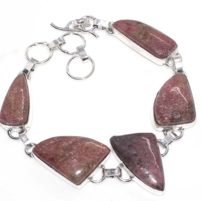 9" Pink Thulite Toggle .925 Silver Overlay Bracelet