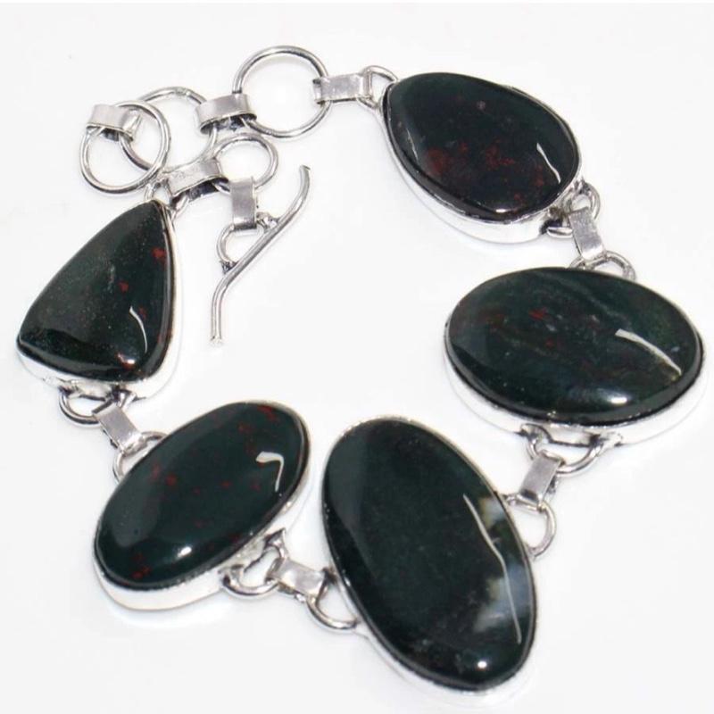 8.5" Bloodstone Toggle .925 Sterling Silver Overlay Bracelet