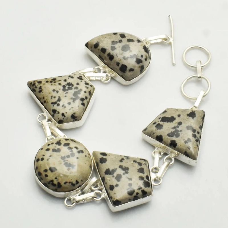 Dalmation Spotted Jasper .925 Sterling SIlver Overlay Bracelet
