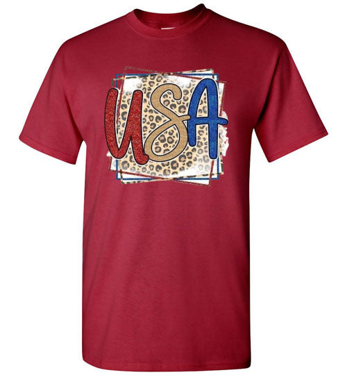 USA Leopard Print Patriotic Americana Graphic Tee Shirt top T-Shirt
