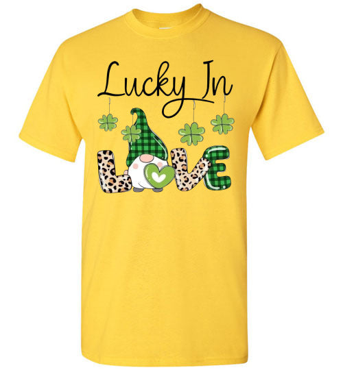 Lucky In Love Irish St Patrick's Day Gnome Graphic Tee Shirt Top T-Shirt