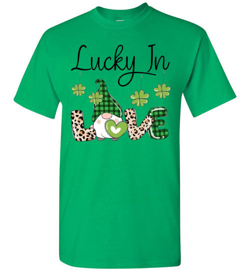 Lucky In Love Irish St Patrick's Day Gnome Graphic Tee Shirt Top T-Shirt