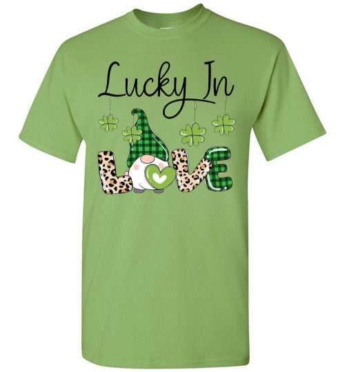 Lucky In Love Irish St Patrick's Day Gnome Graphic Tee Shirt Top T-Shirt