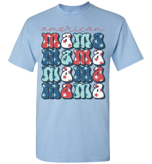 American Mama Patriotic Americana Graphic Tee Shirt Top T=Shirt