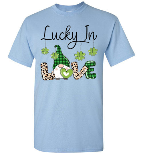Lucky In Love Irish St Patrick's Day Gnome Graphic Tee Shirt Top T-Shirt