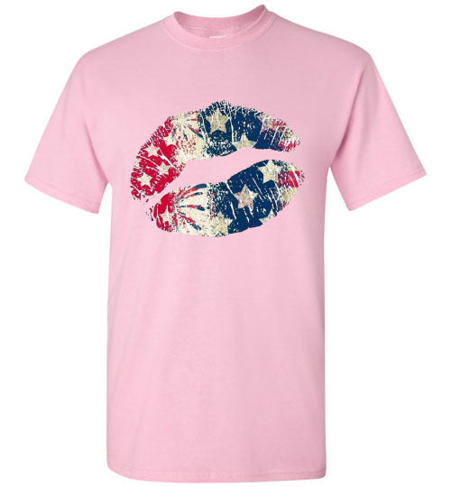 Star Bangles Banner Kiss Lips Patriotic Americana Graphic Tee Shirt Top T-Shirt