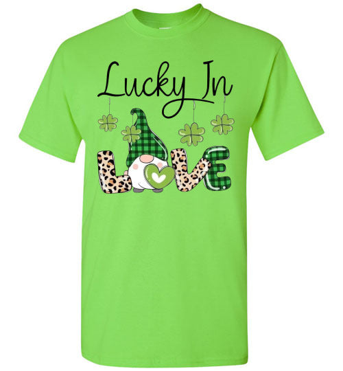 Lucky In Love Irish St Patrick's Day Gnome Graphic Tee Shirt Top T-Shirt