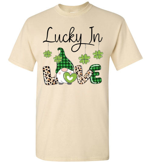 Lucky In Love Irish St Patrick's Day Gnome Graphic Tee Shirt Top T-Shirt