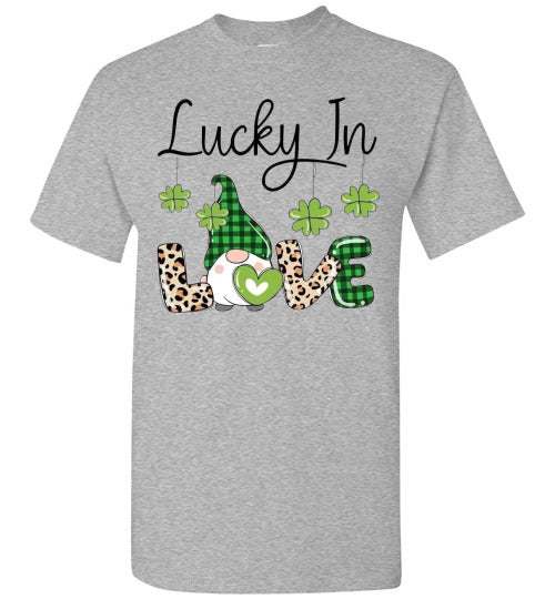 Lucky In Love Irish St Patrick's Day Gnome Graphic Tee Shirt Top T-Shirt