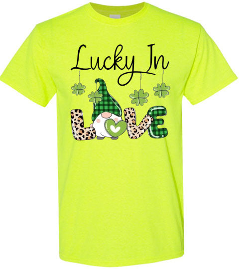 Lucky In Love Irish St Patrick's Day Gnome Graphic Tee Shirt Top T-Shirt