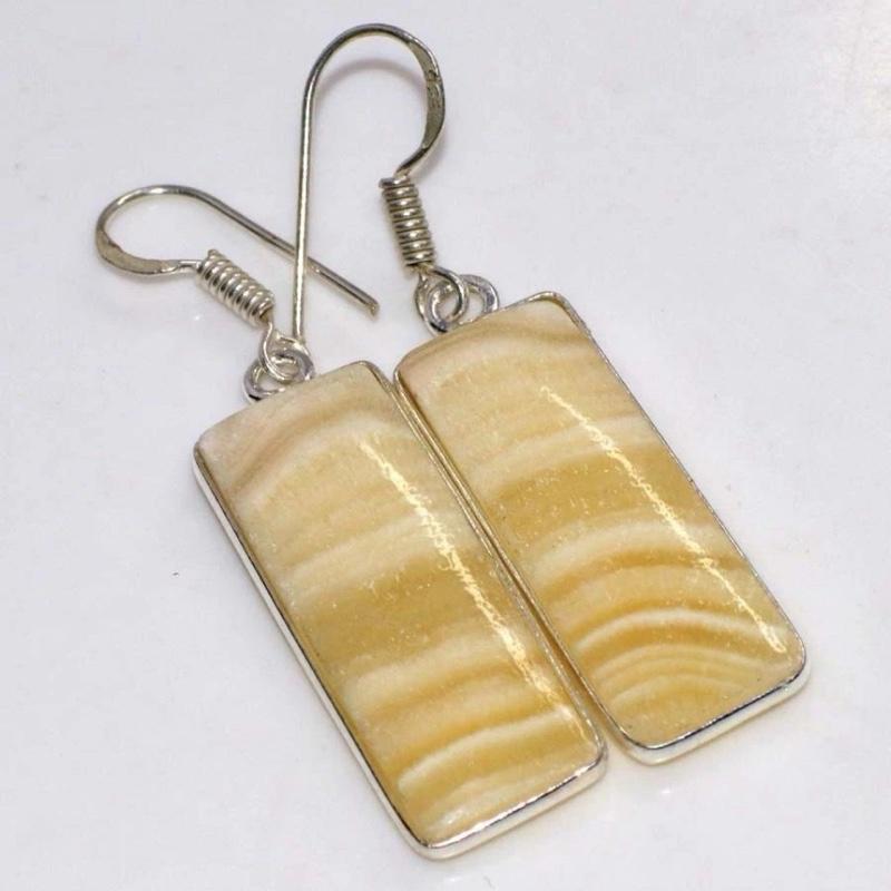 1.9" Laguna Lace Calcite .925 Sterling Silver Overlay Earrings