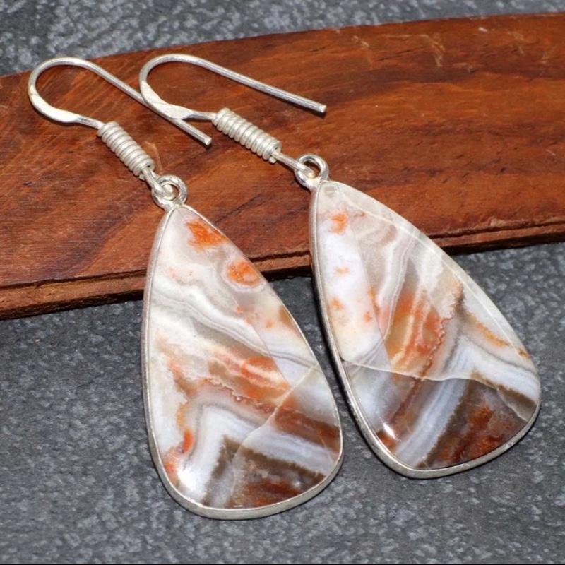 2" Mexican Laguna Lace .925 Sterling Silver Overlay Earrings