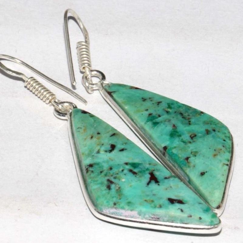 2.3" Peruvian Turquoise .925 Sterling Silver Overlay Earrings