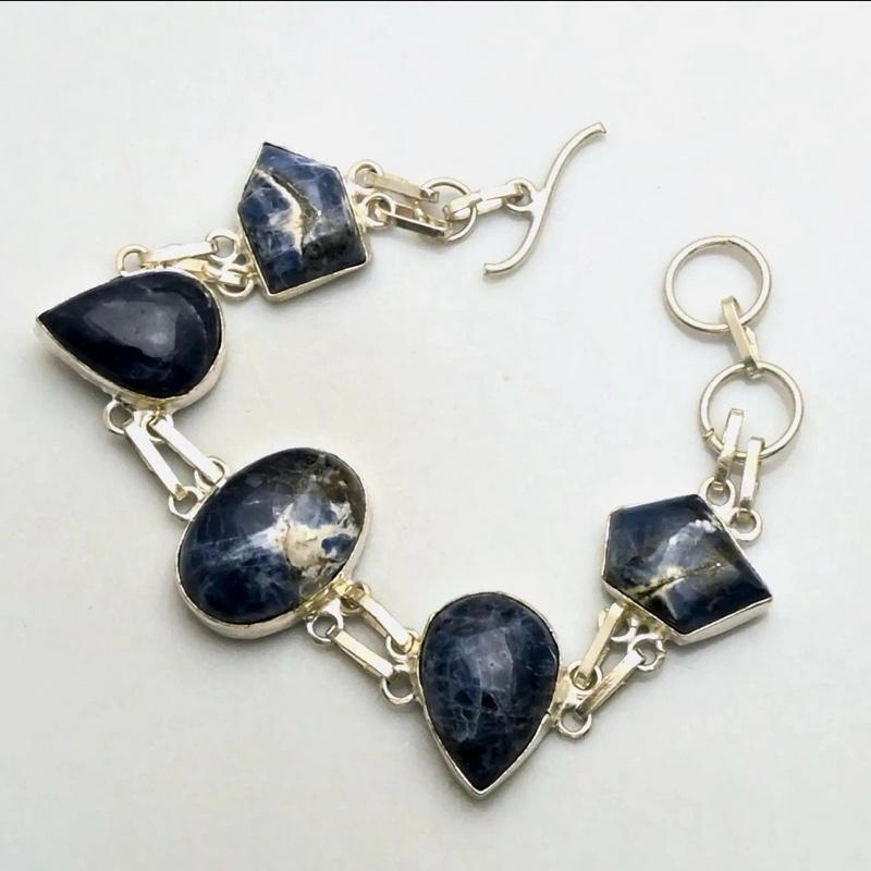 Sodalite Toggle .925 Silver Overlay Bracelet