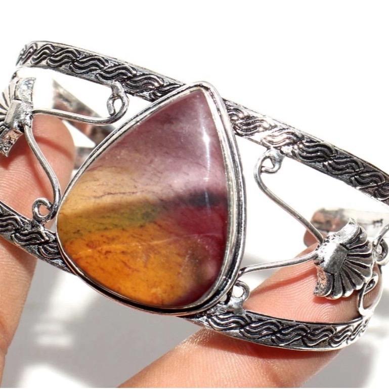 Mookaite Bangle Cuff .925 Sterling Silver Overlay Bracelet