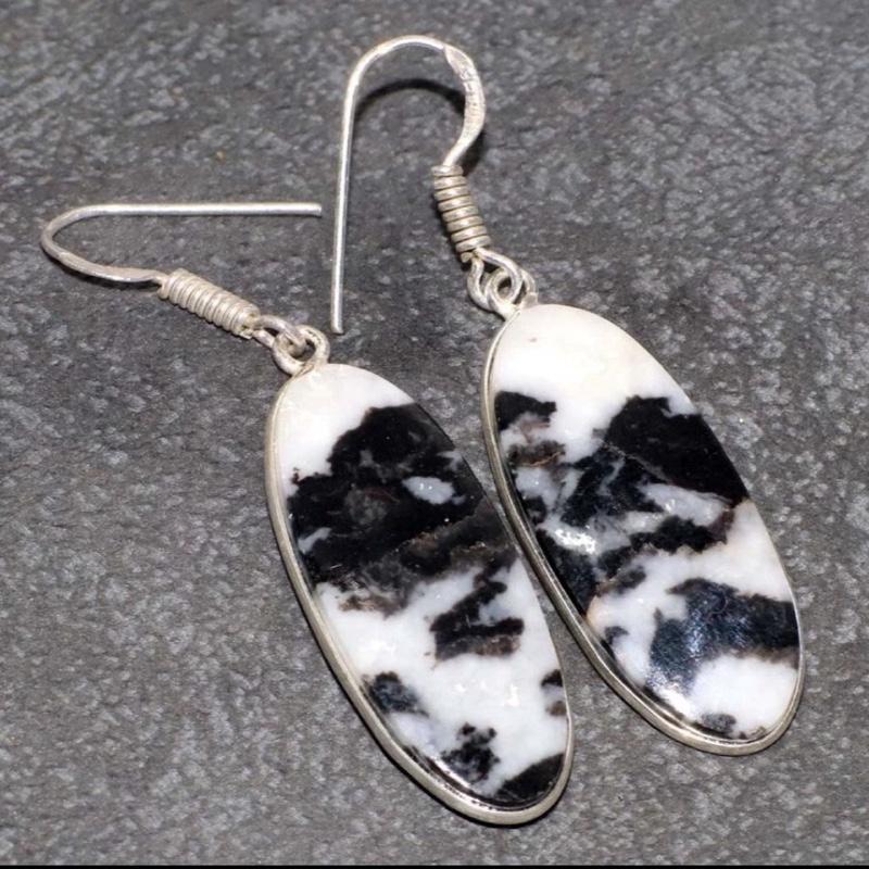 1.8" White Buffalo .925 Sterling Silver Overlay Earrings