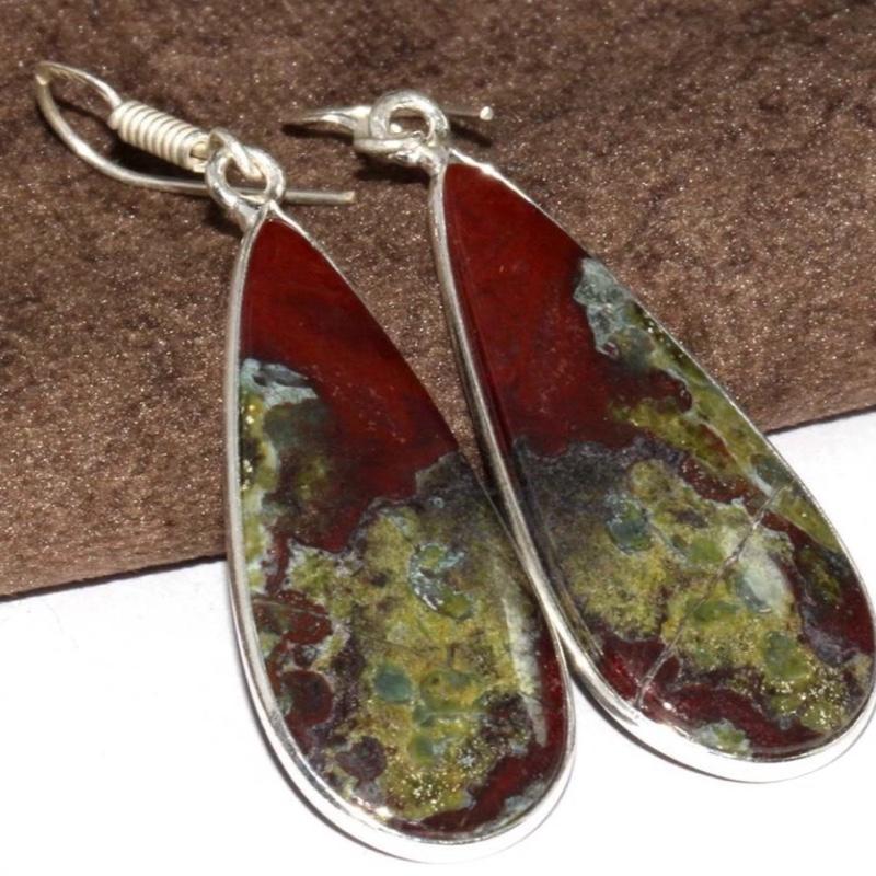 2.3' Dragon blood Jasper .925 Sterling Silver Overlay Earrings