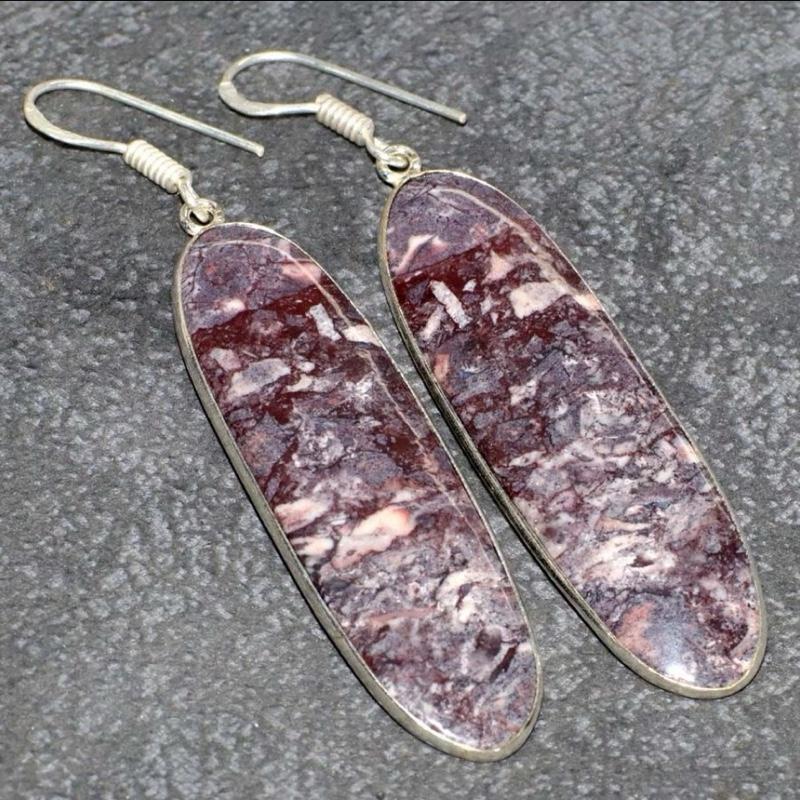 2.5" Porcelain Jasper .925 Sterling Silver Overlay Earrings