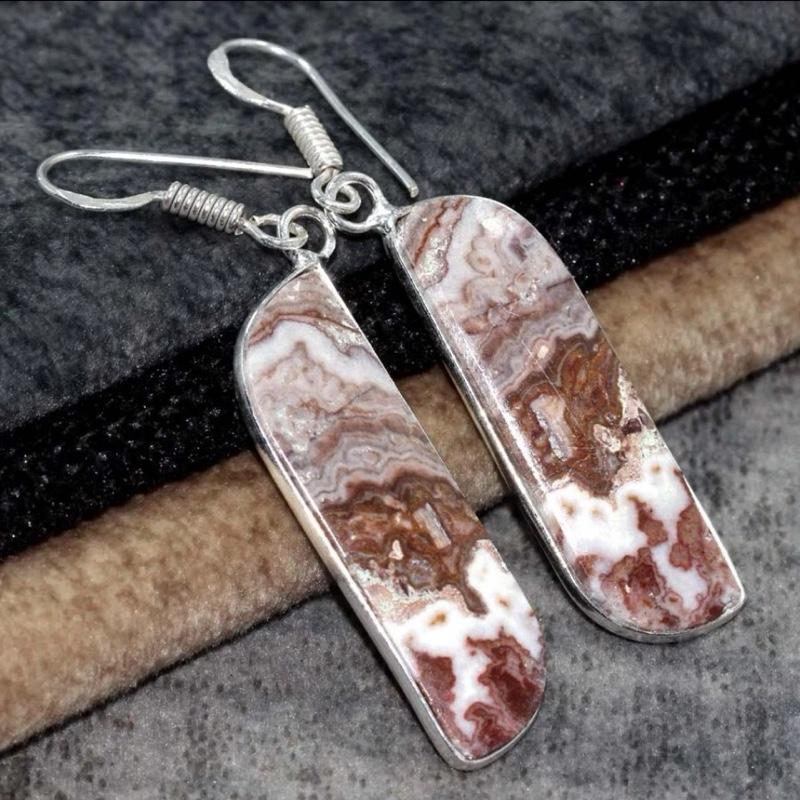 2.1" Mexican Laguna Lace .925 Sterling Silver Overlay Earrings