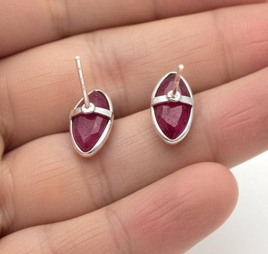 Ruby .925 Solid Sterling Silver Stud Earrings