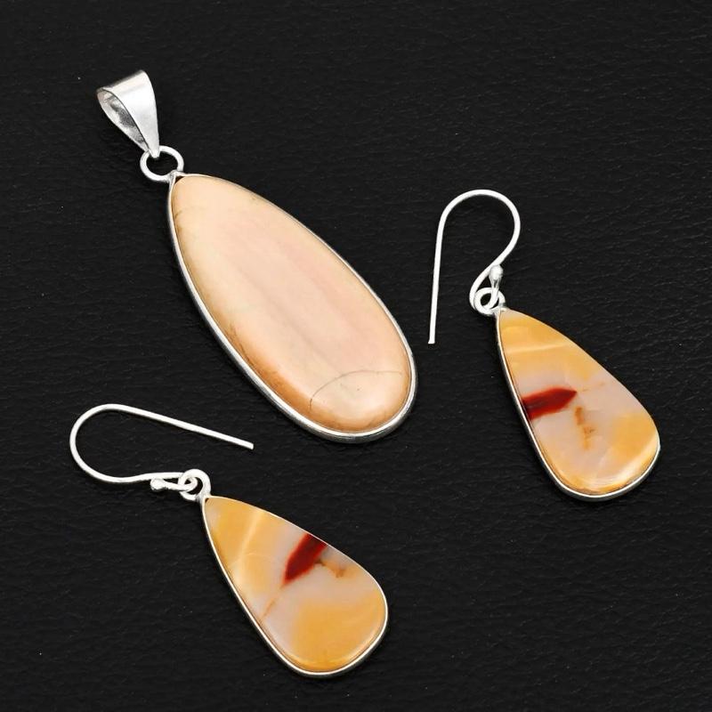 2.28" Mookaite .925 Sterling Silver Overlay Pendant & Earring Set