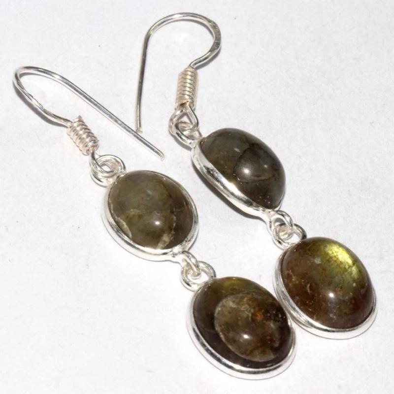 1.8" Labradorite .925 Sterling Silver Overlay Earrings