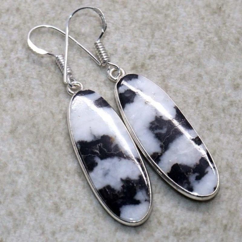 2.1" White Buffalo .925 Sterling Silver Overlay Earrings