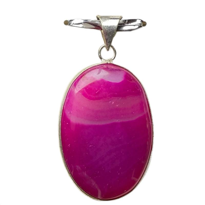 Pink Banded Agate .925 Sterling Silver Overlay Pendant
