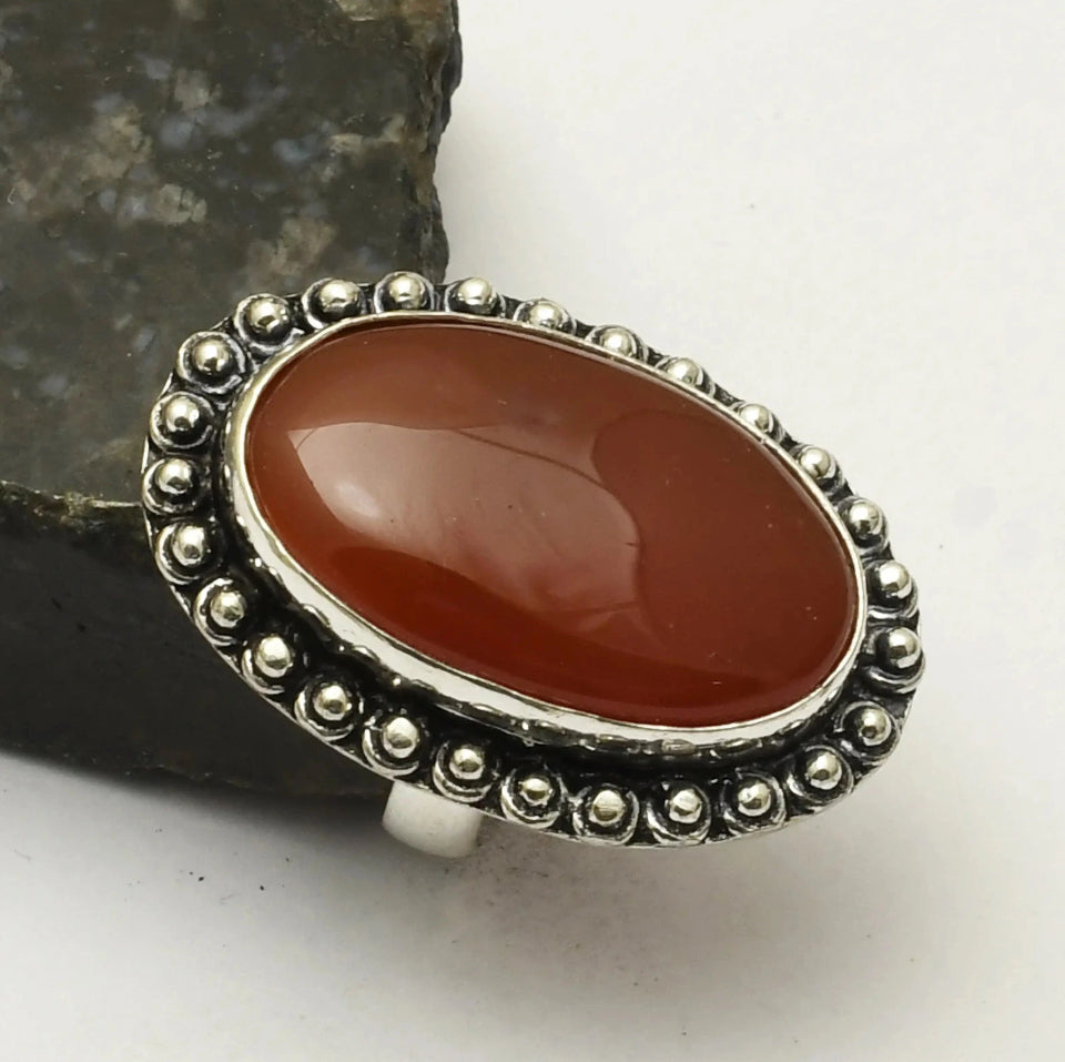 Size 6 Carnelian 925 Sterling Silver Overlay Ring