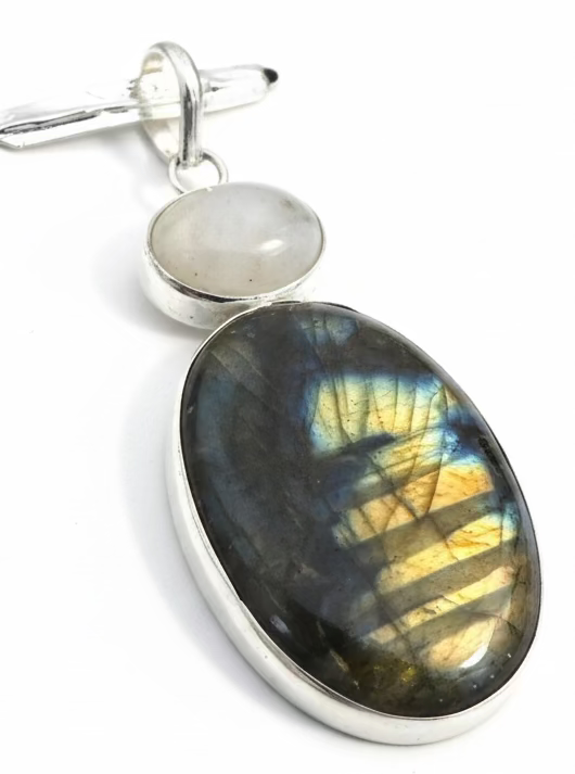 Labradorite & Moonstone .925 Sterling Silver Overlay Pendant