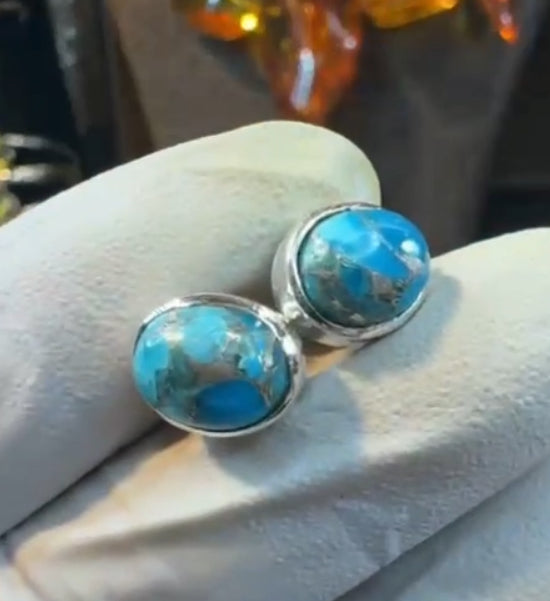 Kingman Turquoise .925 Solid Sterling Silver Stud Earrings