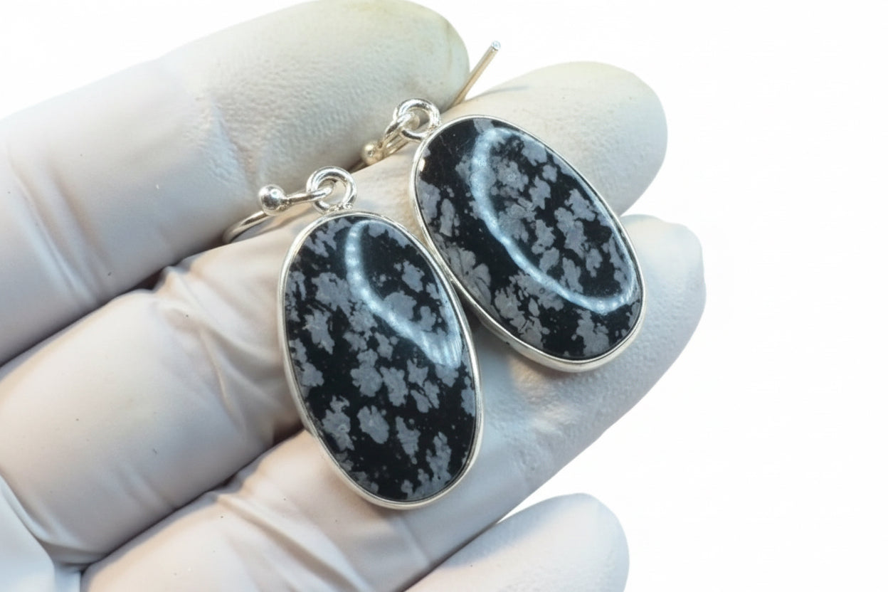 Snowflake Obsidian .925 Solid Sterling Silver Earrings