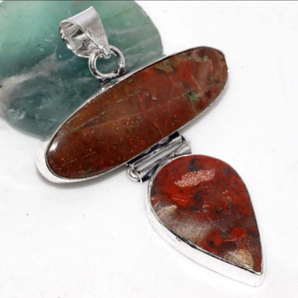 2.1" Red Jasper .925 Sterling Silver Overlay Pendant