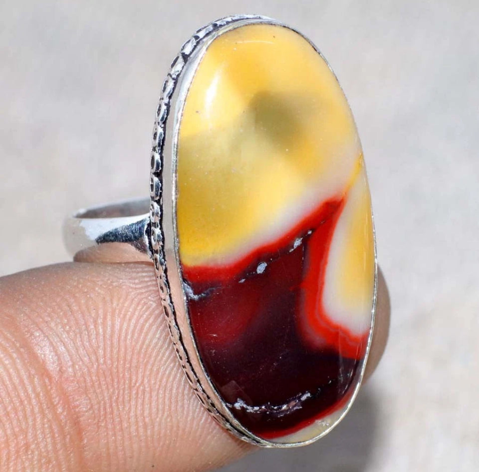 Size 9 Mookaite .925 Sterling Silver Overlay Ring