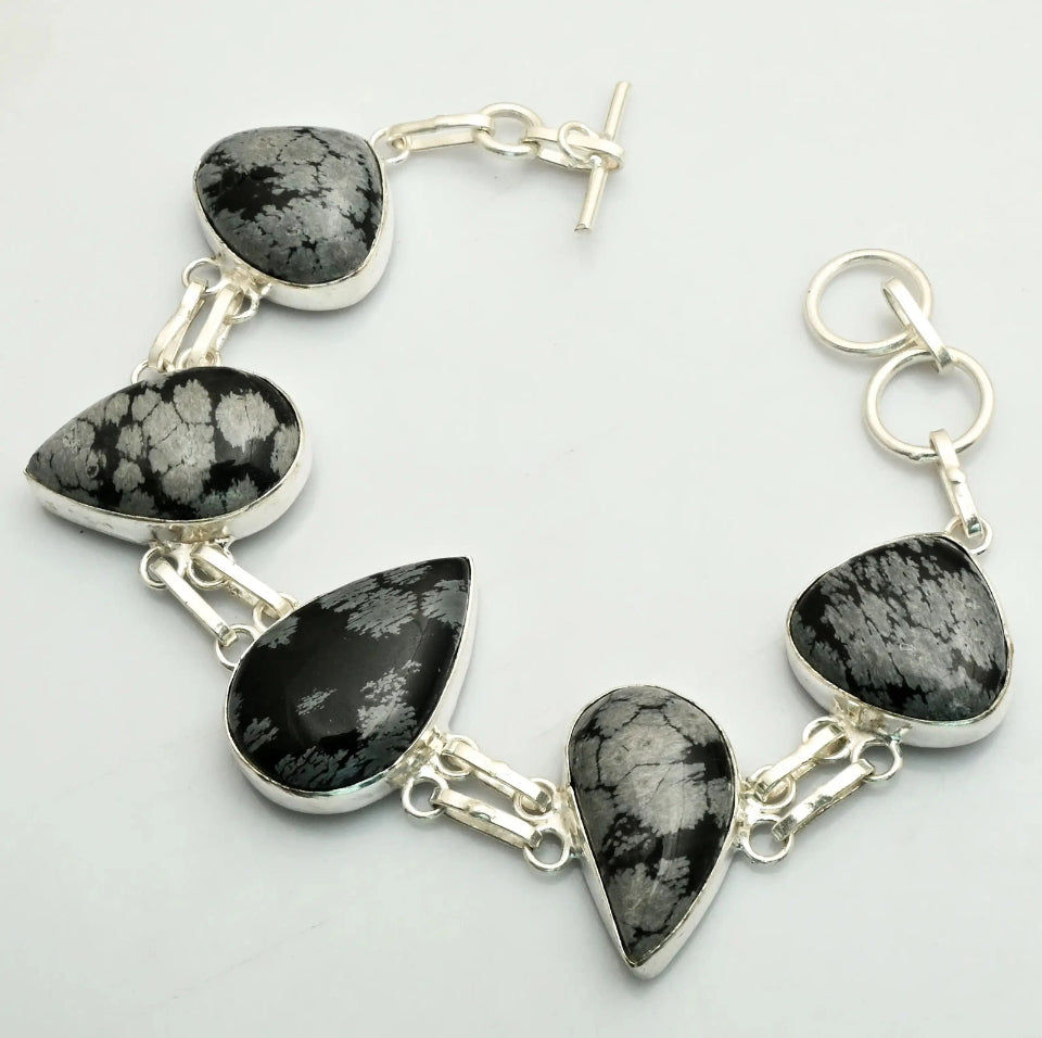 Snowflake Obsidian Toggle .925 Silver Overlay Bracelet
