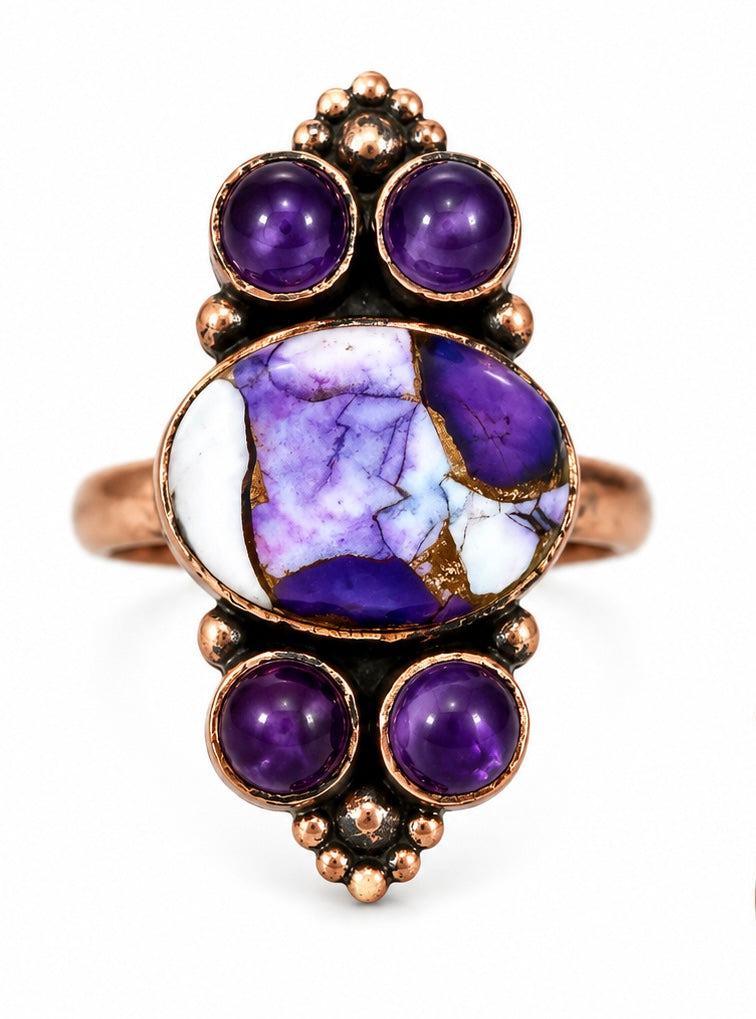 Purple Dahlia Pure Copper Adjustable Ring