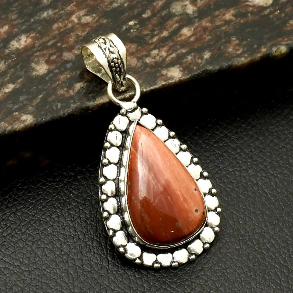 2" Red Rainbow Jasper .925 Sterling Silver Pendant