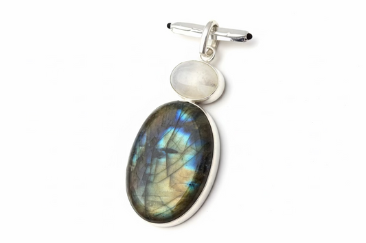 Labradorite & Moonstone .925 Sterling Silver Overlay Pendant