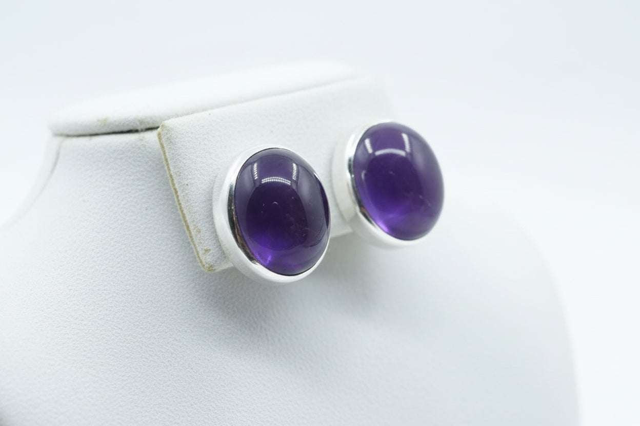 Amethyst .925 Solid Sterling Silver Stud Earrings