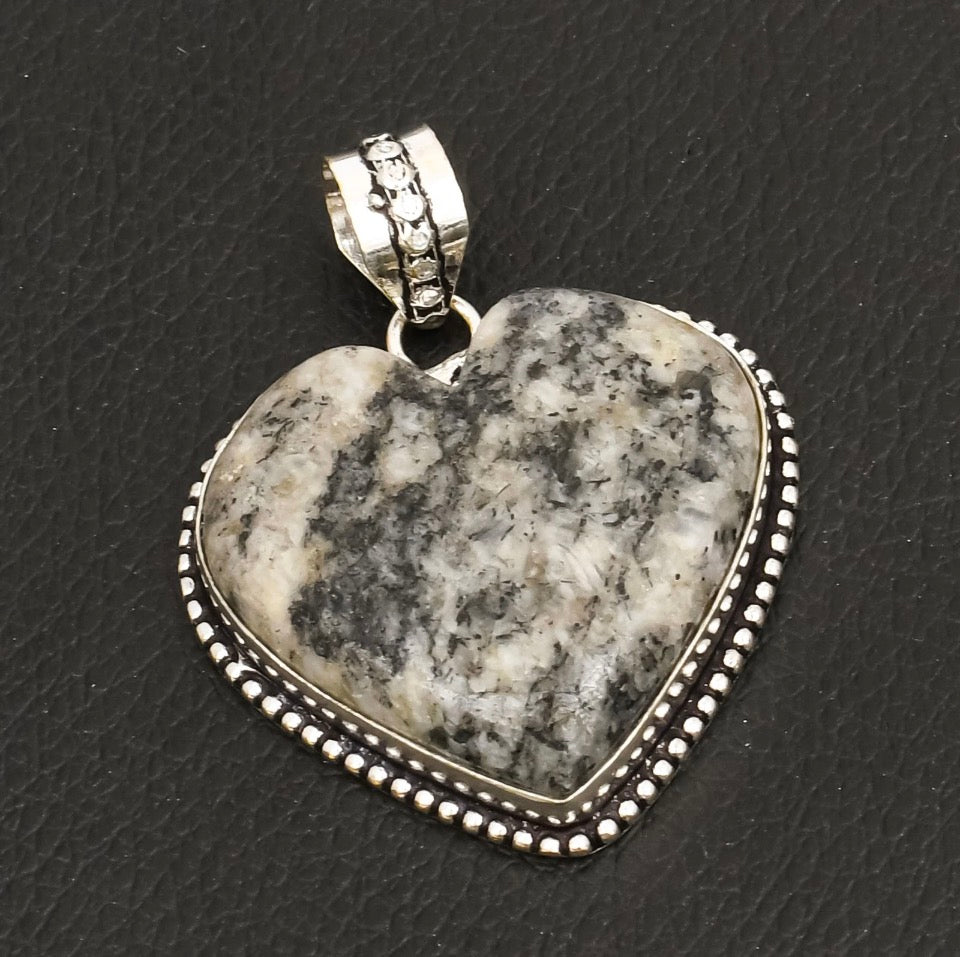 1.88" Jasper Silver Plated Gemstone Ethnic Handmade Heart Pendant