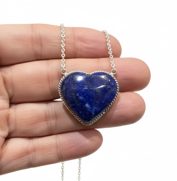 Lapis Lazuli .925 Sterling Silver Heart Necklace