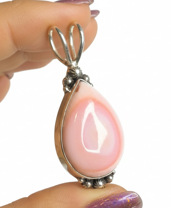 Pink Conch Shell .925 Solid Sterling Double Stone Pendant