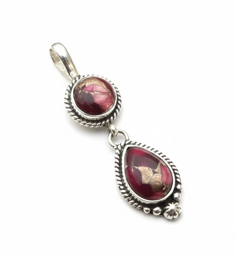 Rose Dahlia .925 Solid Sterling Double Stone Pendant