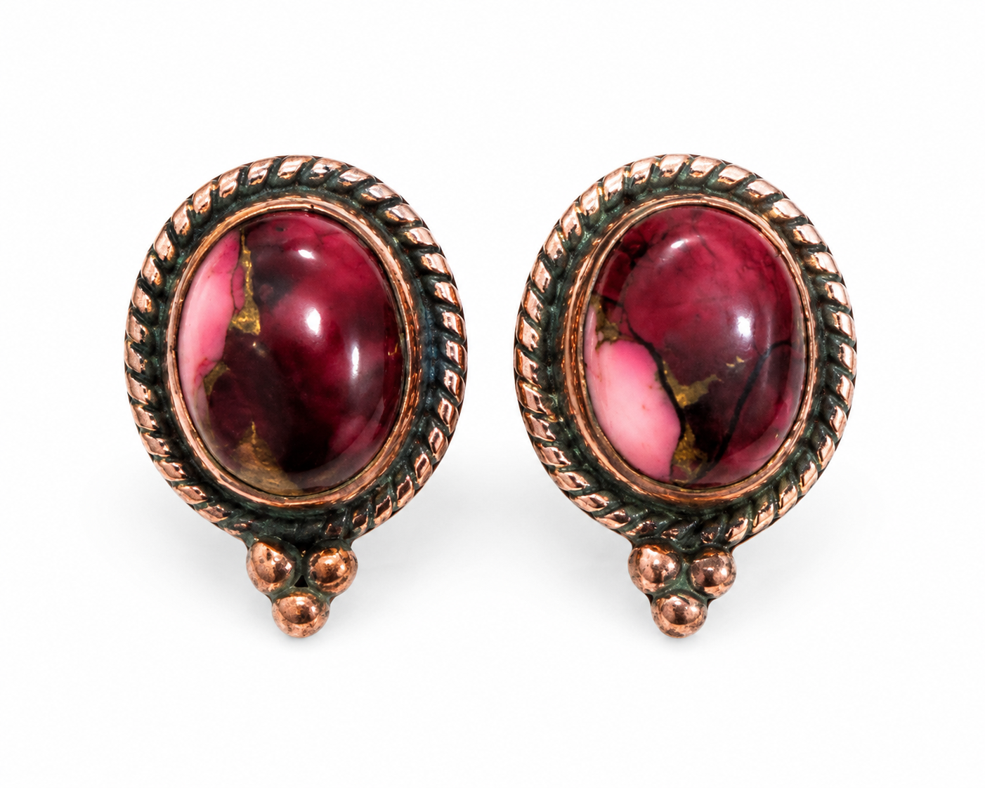 Red Rose Dahlia Copper Stud Earrings