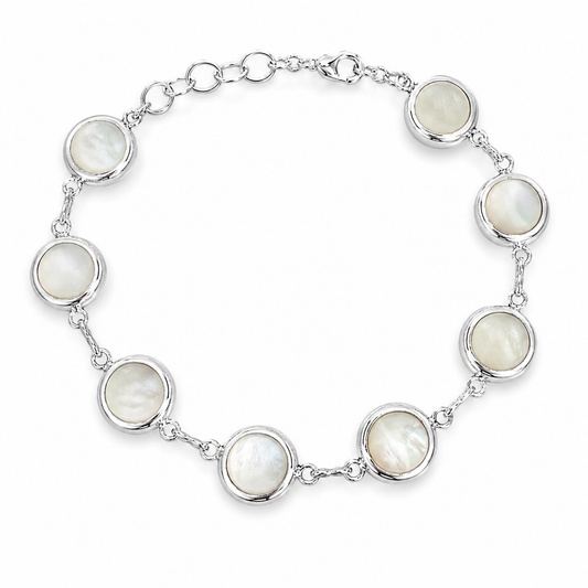 .925 Sterling Silver Abalone Shell and Mother Of Pearl Reversible Bracelet